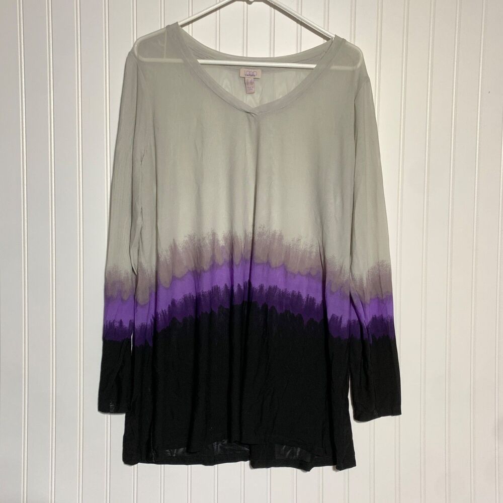 LOGO Top‎ Size 2X Layers by Lori Goldstein PIA Dip-Dye Sheer Mesh Shirt Purple